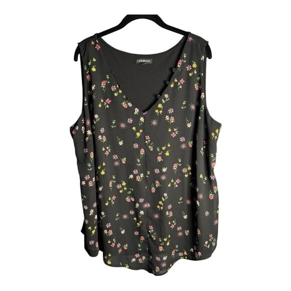 Lane Bryant Black Floral Sleeveless V Neck Blouse Size 18/20 - Picture 1 of 6